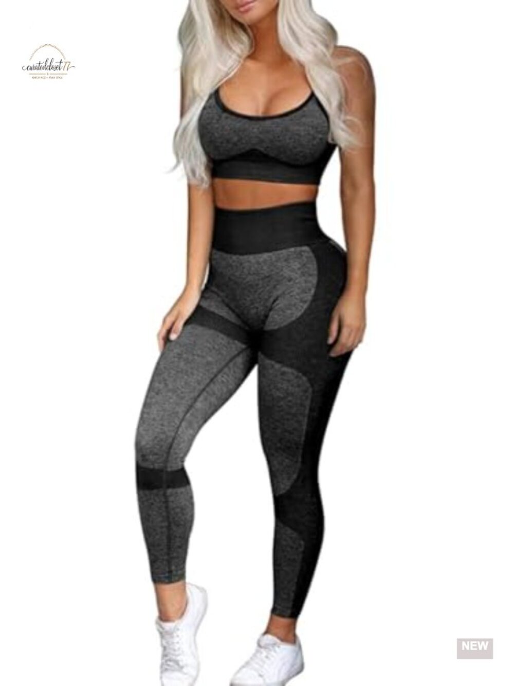 Womens Seamless Workout Set 2PC Compression Leggings Sports Bra